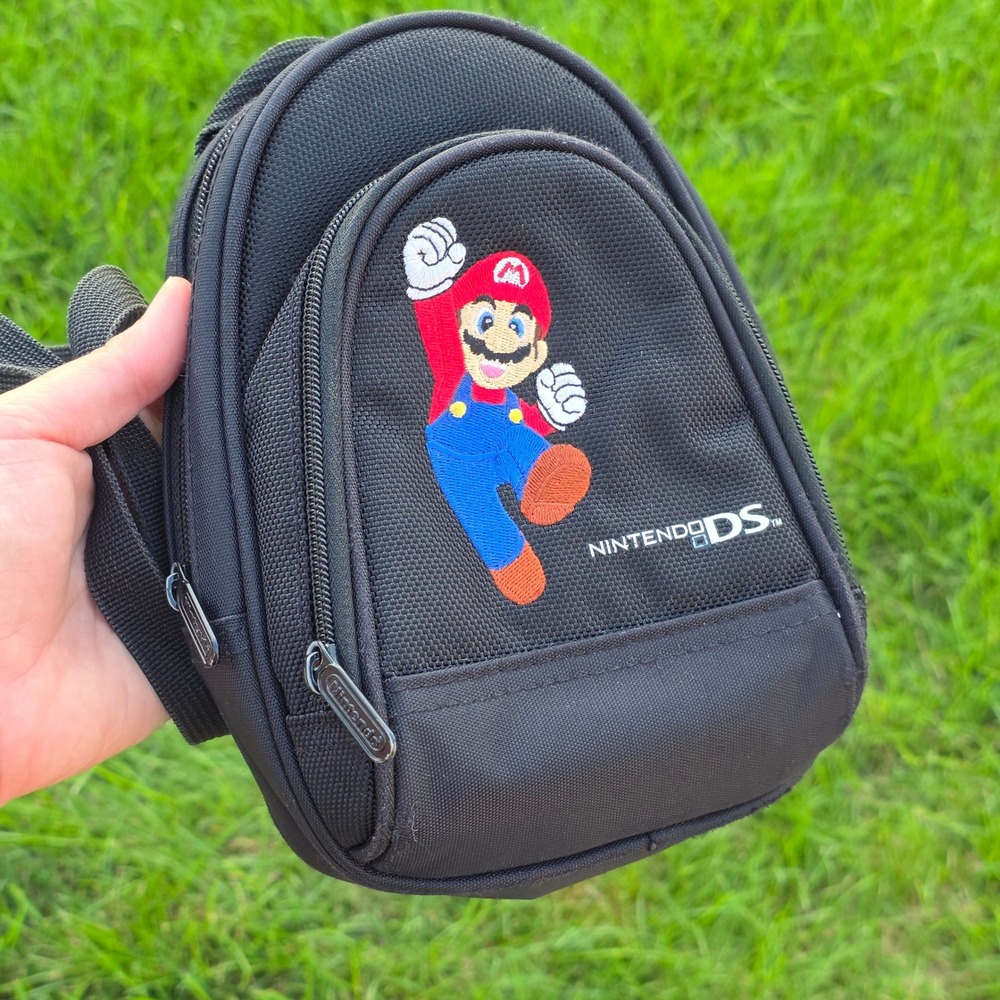 Nintendo DS Super Mario Embroidered Canvas Carrying Case Black Crossbody Bag